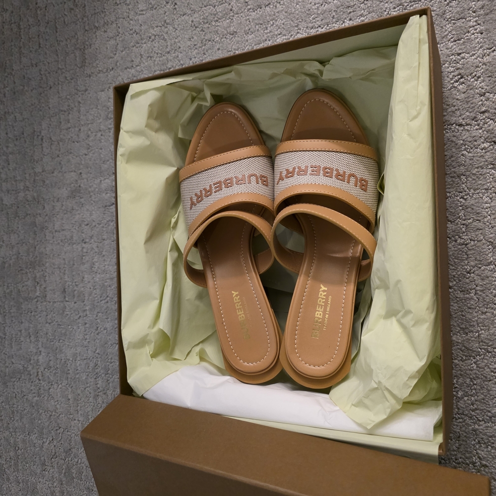 Burberry Tan Slide Sandals